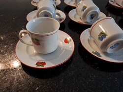 Retro Alföldi porcelán gyümölcsmintás kávés csészék aljjal szőlő alma szilva körte eper dekorral