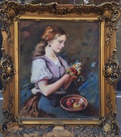 Bendéné Kovacsev Friderika (1891-1975) : Lány virággal