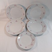 Retro Zsolnay Pécsi Porcelán apró virágmintás vegyes tányér készlet (4+1 db, 23,7 cm és 19 cm)