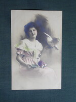 Képeslap,fotó művészet,lány,hőlgy,női modell,madár,galamb,1912-