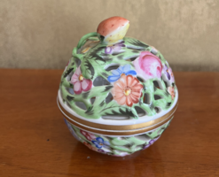 HERENDI PORCELÁN EPERFOGÓS ÁTTÖRT BONBONIER, ÉKSZERTARTÓ