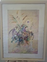 Szécsi Katalin: Virágpompa – Zsűrizett, nagyméretű akvarell festmény (60x80 cm)