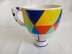 Kerámia kehely bögre pohár színes geometrikus harlekin mintás kézzel festett 5dl