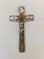 Antik feszület Art deco krómozott réz öntvény falra akasztható patinás kereszt Jézus templom 743 762