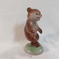 Régi Kőbányai Drasche porcelán táncoló barna medve / maci figura (9,5 cm)