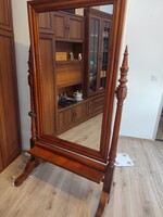 Large Solid Wood Standing Wardrobe Mirror with Foldable Vanity Shelf – 180×100 cm
