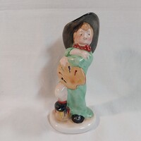Régi bodrogkeresztúri kerámia festőlány / festőművész kislány figura (15,5 cm)