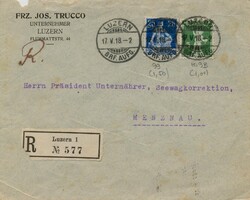 CH 102 -Antik svájci ajánlott levél 1918-ból (Luzern) – Tell Vilmos és Tell-gyermek