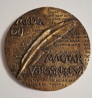 Ritka! Lantos GyÖrgyi  Magyar Vöröskereszt Média Díj bronz emlék plakett díszdobozában  10,8 cm