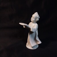 Antik fehér porcelán angyal figura könyvvel (olvasó angyalka), jelzett, 8,5 cm