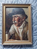 Pólya Tibor ( 1886-1937 ) Pipe-smoking Elderly Man