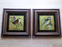 2 db madaras dekorációs kép fa keretben üvegezve 21 x 21 cm