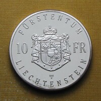 Liechtenstein 1990 10 Francs PP - II. Hans-Adam főherceg UNC ezüstérem