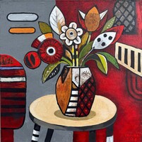 Piotr Wrona ( Cracra)  lengyel kortárs festő,  Csendélet 90x90 cm