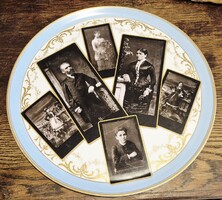 A. C. Anger Aich porcelán tálca, díszes családi fényképekkel, osztrák-magyar Monarchia korabeli