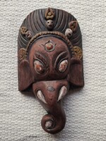 Ganesha, Ganesa falimaszk, falidísz fából, 29 x 17,5 cm