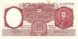 10 peso pesos 1954-63 San Martin portré Argentina 3. Különböző aláírások