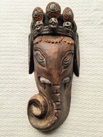 Ganesha, Ganesa falimaszk, falidísz fából, 41 x 19 cm