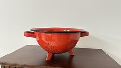 Vintage Red Enamel Tripod Pasta Strainer - Perfect Collector's Item