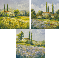 Toszkán tájkép hármas sorozat - eredeti olajfestmények, feszített vászon (20x20 cm)