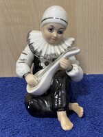 Retro porcelán Pierrot / lantot pengető bohóc figura (~1980-as évek)