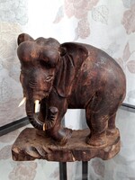 Vintage, faragott fa elefánt figura, 21 cm