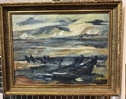 János Halápy Fishermen on the Stormy Balaton