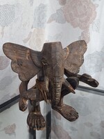 Vintage, faragott fa elefánt figura, afrikai szobor, 21 cm