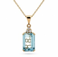 14K arany nyaklánc 3,47 ct természetes akvamarinnal és természetes gyémántokkal