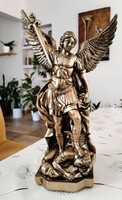 Szent Mihály arkangyal szobor, bronz hatású, részletgazdag kidolgozás 30 cm