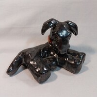 Antik Ditmar Urbach csehszlovák kerámia fekete skót terrier kutya figura, szobor - 10x16 cm