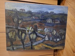 Makra János (1920-1991): "Őszi táj", Képcsarnok, szignós festmény, olaj-tempera, farost, 60x80 cm,