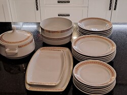 Retro Alföldi porcelán bordó arany étkészlet tányér tál kínáló
