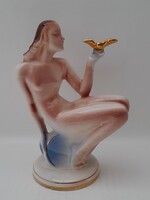 Lonkay Antal, Drasche - Kolibri: Nő madárral, 18 cm