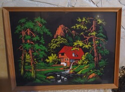 NEGOTIABLE!! Painted silk picture, late 20th century, in a frame 52x40 cm