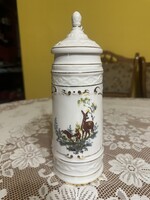 Hollóházi porcelán söröskorsó / díszkorsó – őz mintával