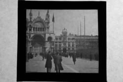 Antik üvegpozitív fotó Velence, Szent Márk-bazilika és Óratorony  1900 körül BÖ2