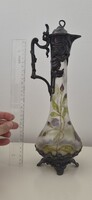Albert Köhler / Ak.K. & Cie-WMF szecessziós karaffa, zománcfestett üveg boroskancsó 1900 körül, 36cm