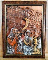 Nathanay Yigal::Jeruzsálem, a Siratófal és a Shofár - Vintage 3D Falikép 28x38 cm kerettel