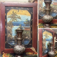 Antik japán bronz Meji váza, keleti, kínai, ázsiai