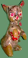 1960's mázas kerámia majolika ART DECO cica FIGURA pettyes kendővel és labdával 10 cm