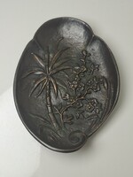 Régi bronz asztali tálka névjegykártya tartó pálmafa díszítéssel 13.7 cm