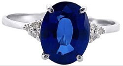 1,00 ct MÉLYKÉK ZAFÍR – 18K FEHÉR ARANY GYŰRŰ 6 TERMÉSZETES GYÉMÁNTTAL