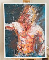 Expresszív  ffi alak festmény  72x92 cm kerettel