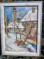 Nagybánya alak nélk tájkép olaj karton 33,5x46,5 olasz fehér-ezüst keret külm 40x53cm B á n f i