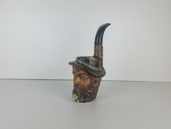 Old Italian Pipe, Ashtray, Vintage Glass Bottle, Rustic Ceramic Glass Bottle, Italian