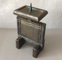 Mid-Century brutalista nehéz fém asztali plasztika / gyertyatartó bronz patinával (3,25 kg / 21 cm)