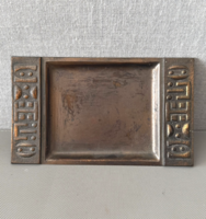 Retro Lignifer vörösréz iparművészeti kis tálca (17x10 cm)