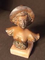 Antik miniatűr fém mellszobor márvány talapazaton