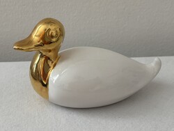 Porcelán kacsa figura arany színű fejjel